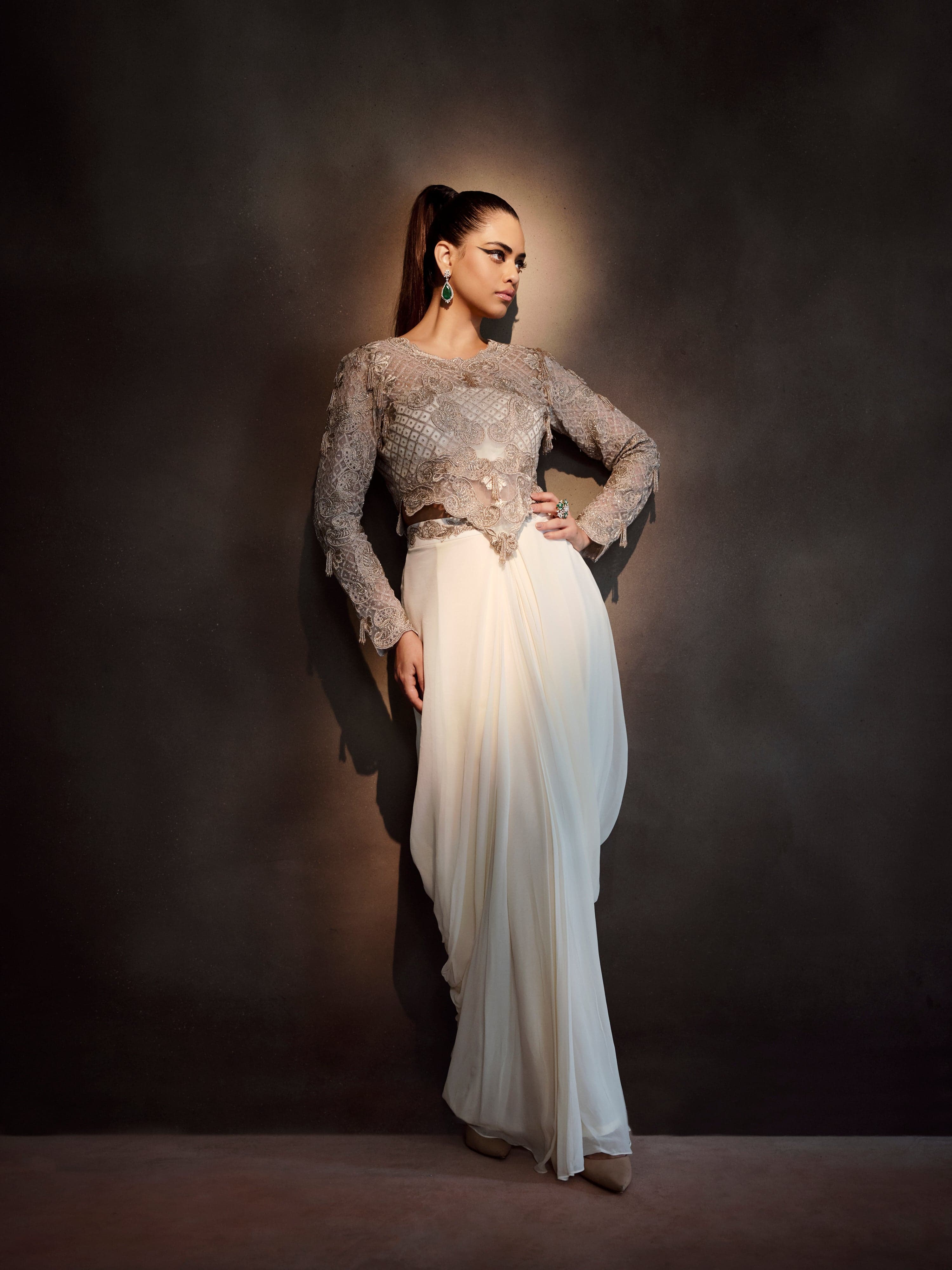 Ivory Drape Skirt with Blouse, a product by Aashima Behl 
