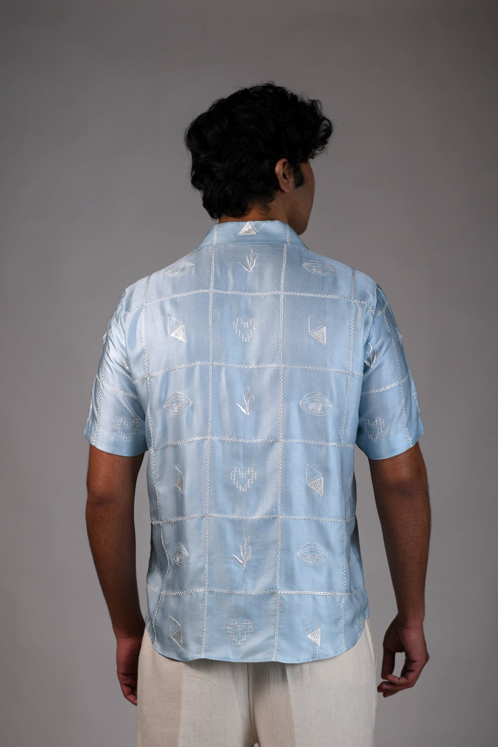 Thumbnail preview #4 for Coterie Checks | Powder Blue | Unisex Lounge Shirt