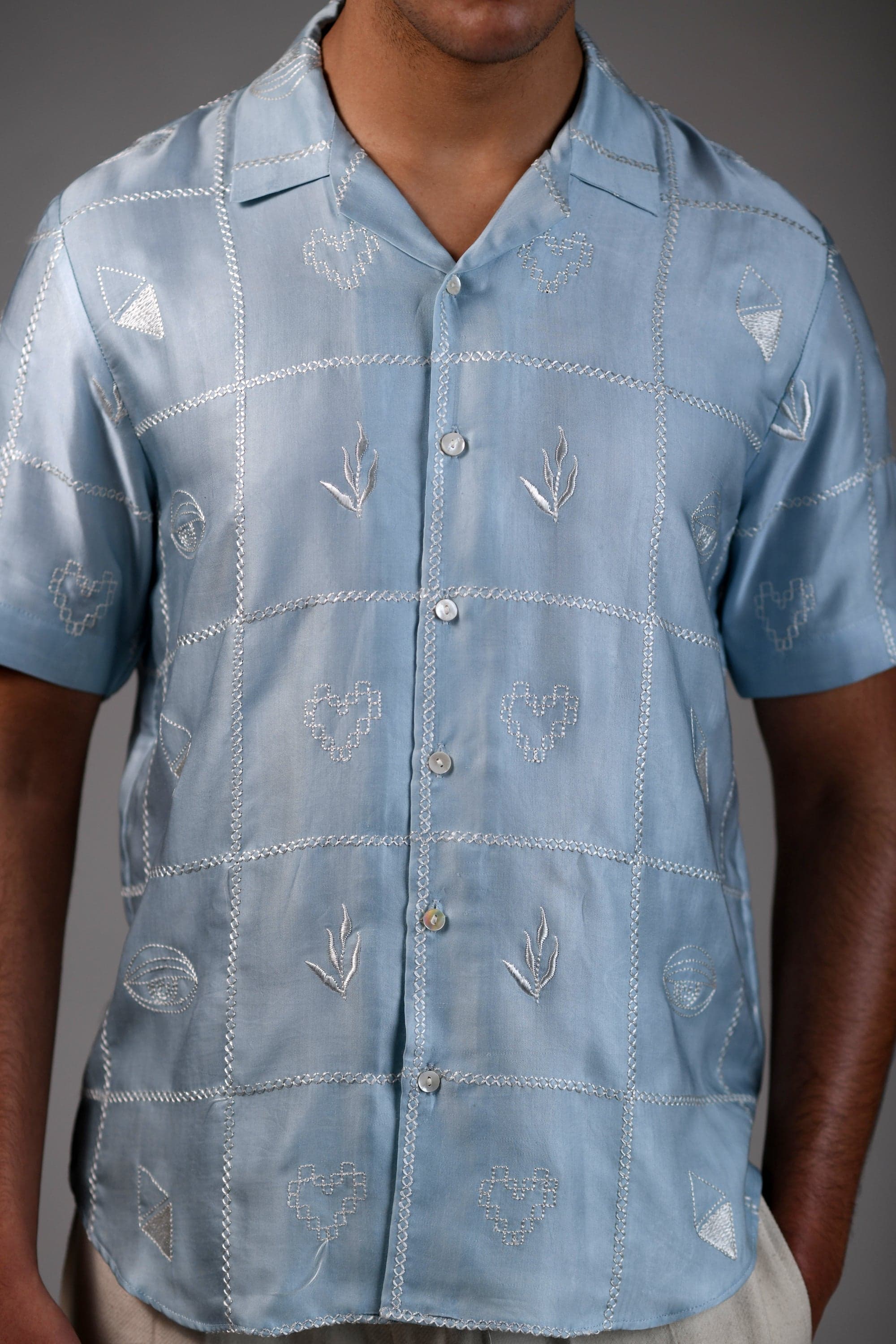 Thumbnail preview #3 for Coterie Checks | Powder Blue | Unisex Lounge Shirt