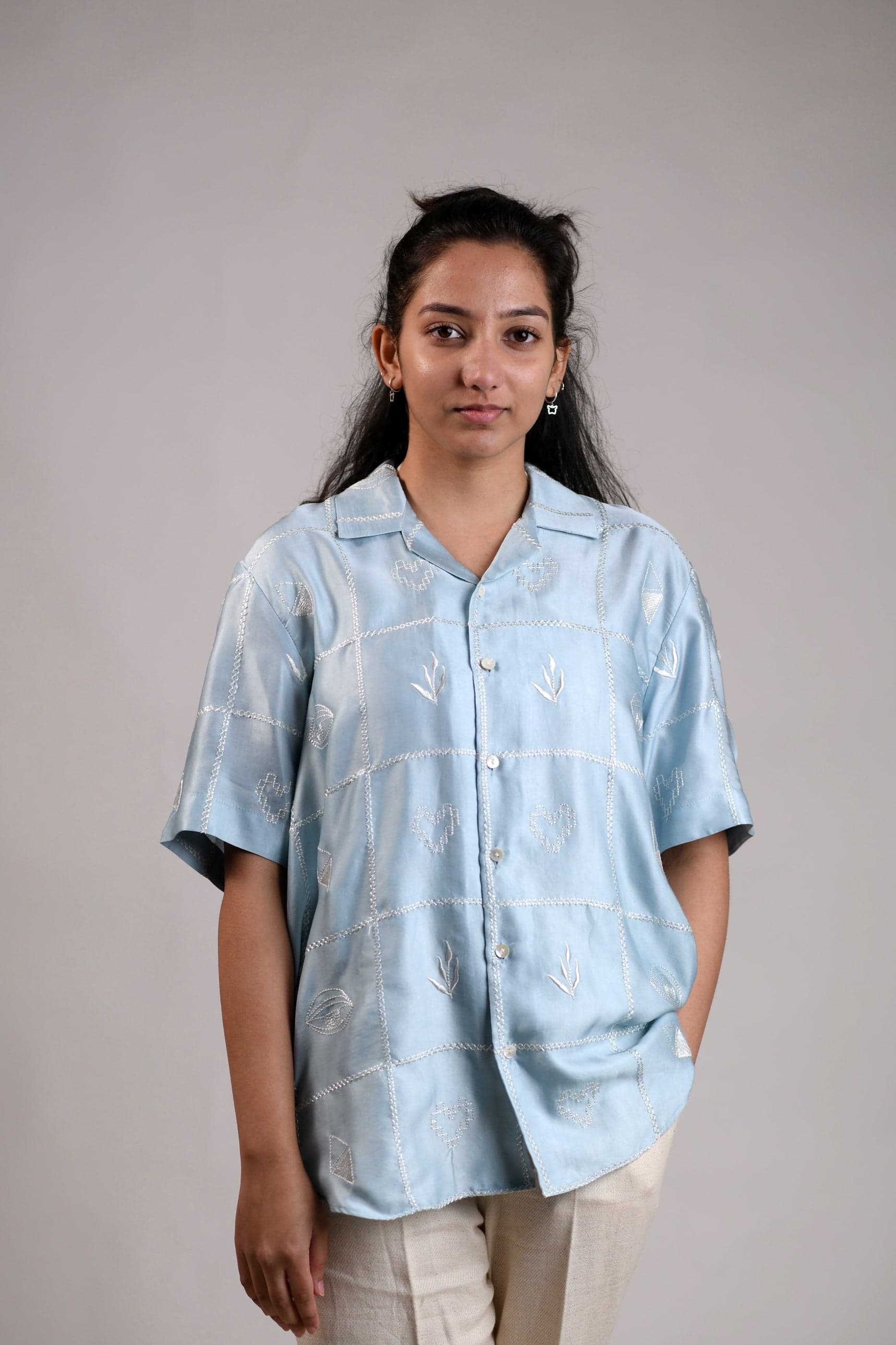 Thumbnail preview #1 for Coterie Checks | Powder Blue | Unisex Lounge Shirt