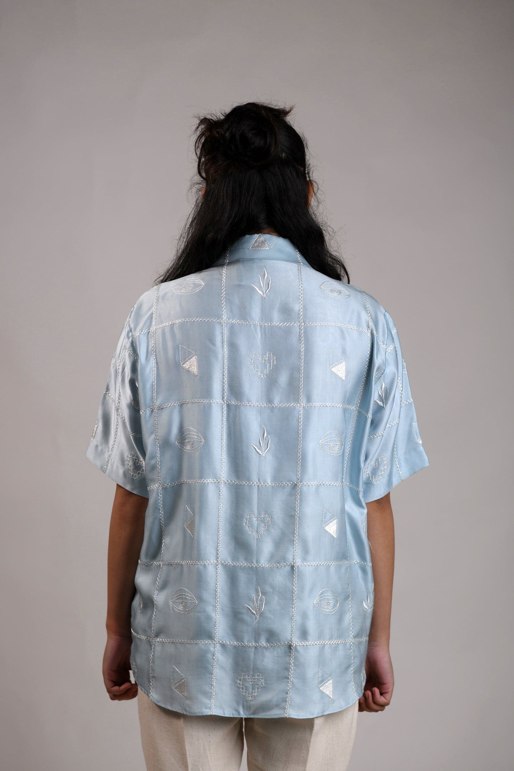 Thumbnail preview #5 for Coterie Checks | Powder Blue | Unisex Lounge Shirt