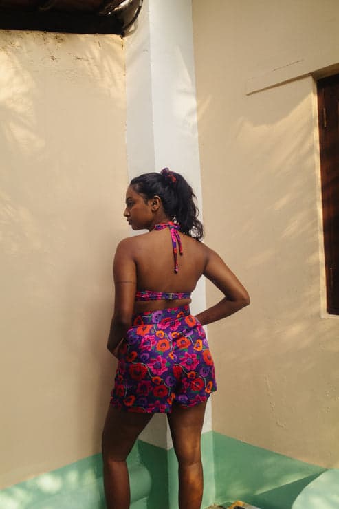 Thumbnail preview #2 for Oriental Poppy High Waist Shorts With Side Pockets