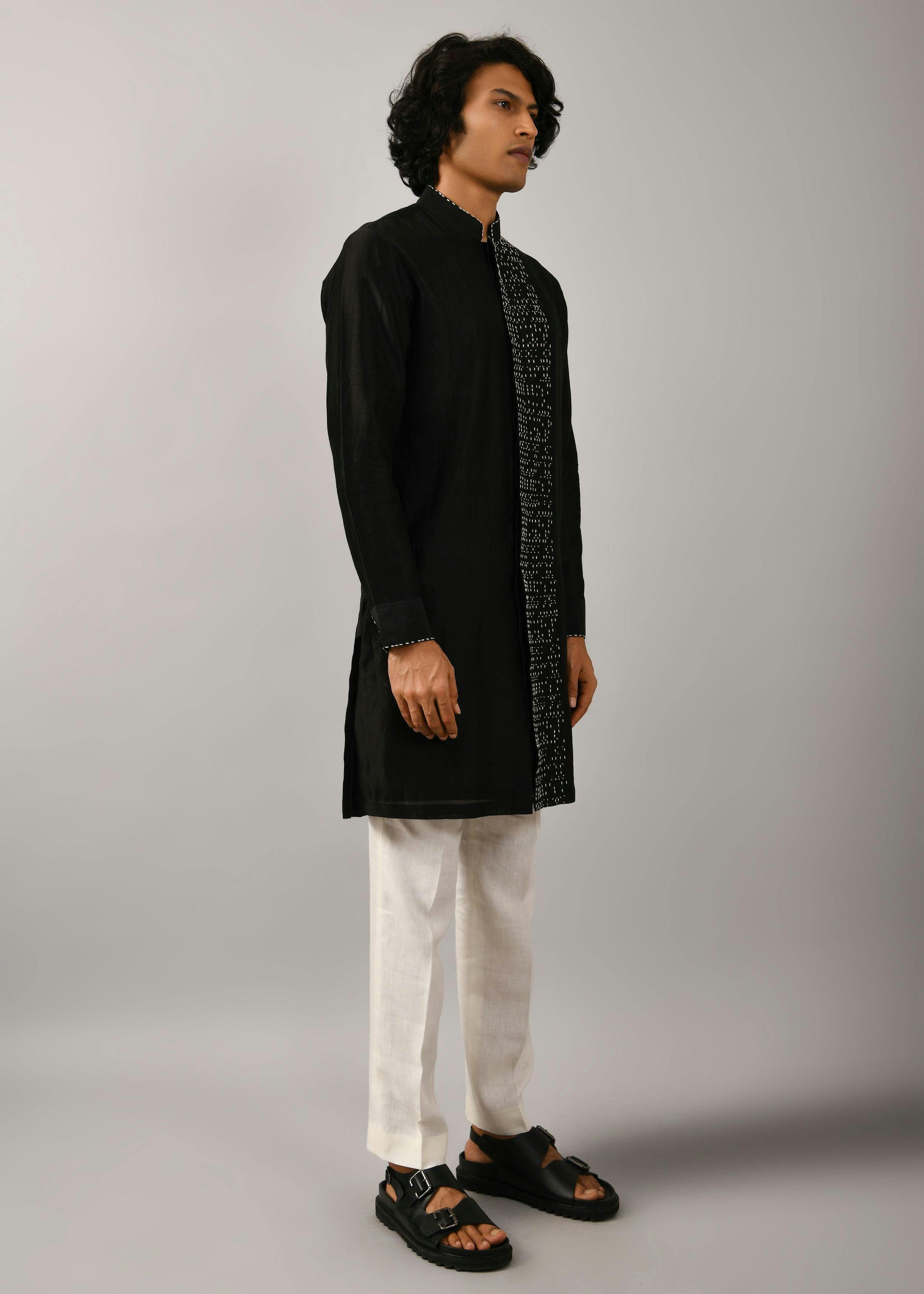 Thumbnail preview #2 for Black Morse Code Front Open Kurta