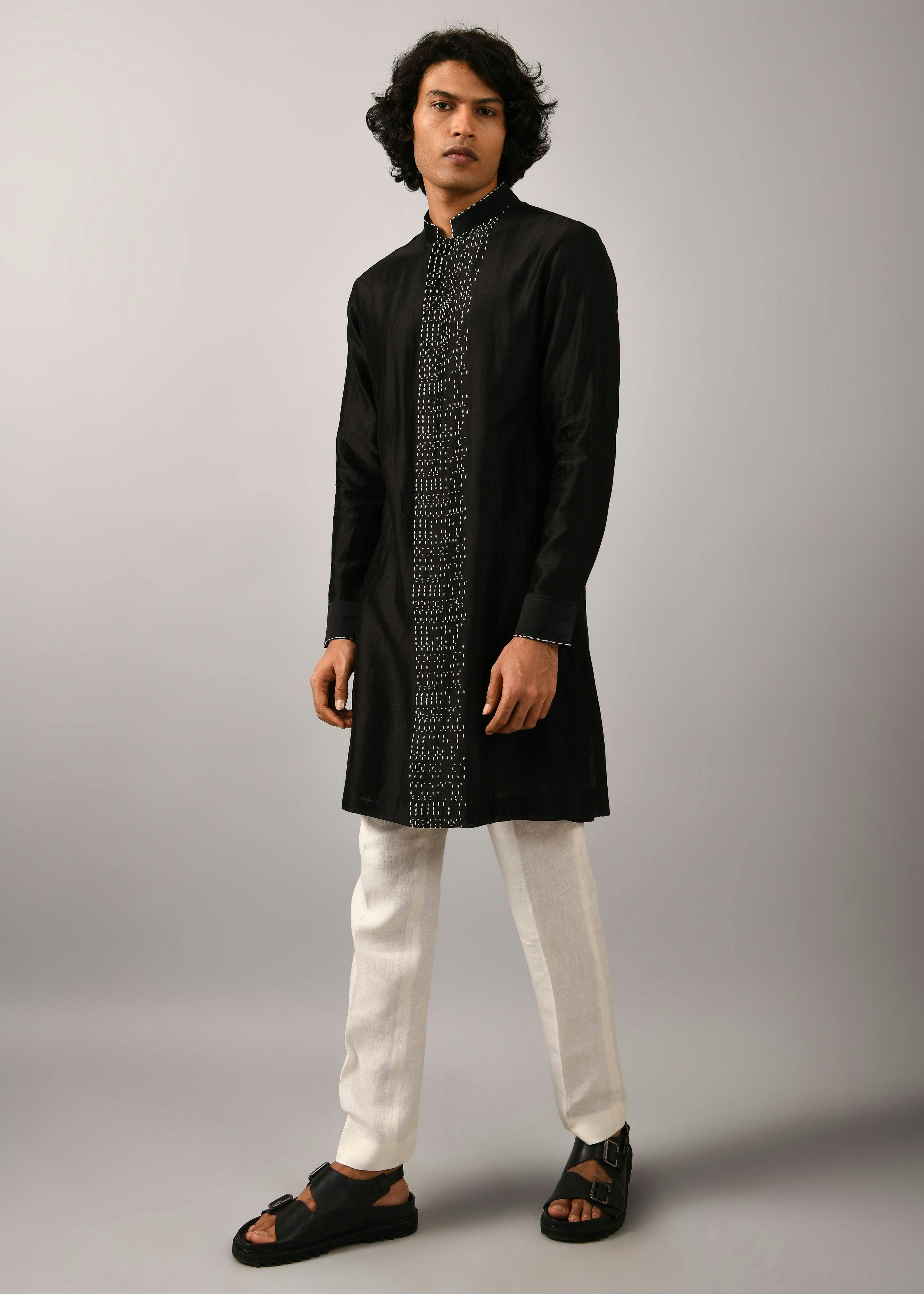 Thumbnail preview #3 for Black Morse Code Front Open Kurta