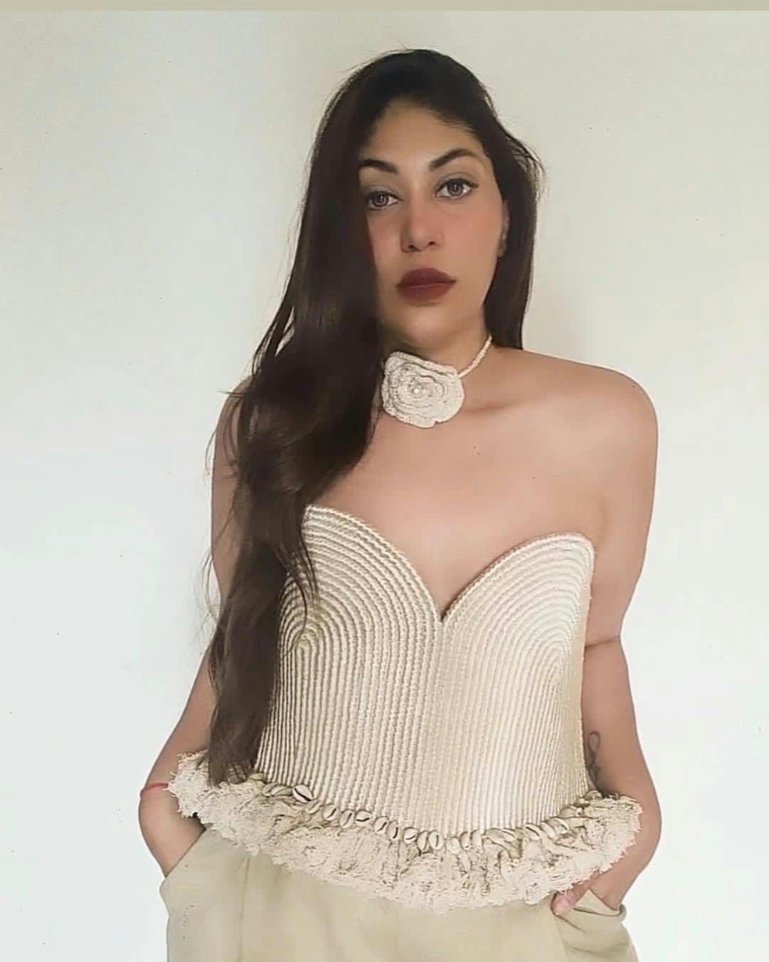 Thumbnail preview #2 for Ellison Macrame Corset Top with Crochet Rose choker