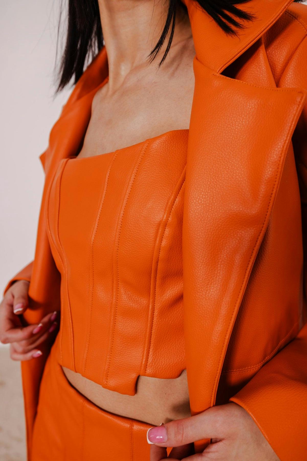 Thumbnail preview #7 for RAINI ORANGE JACKET WITH CORSET & MINI SKIRT