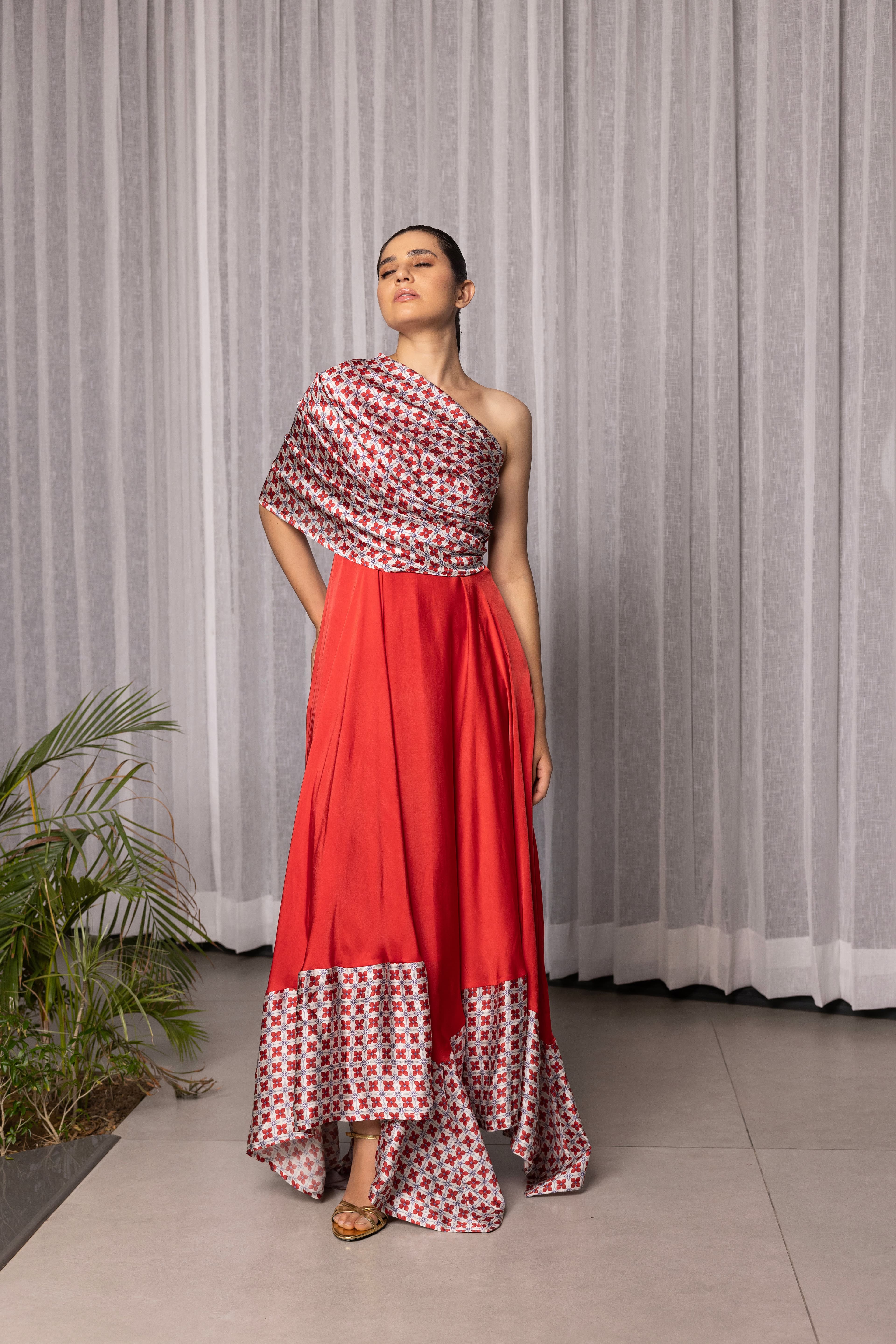 Amaryllis one-shoulder gown, a product by Studio Surbhi