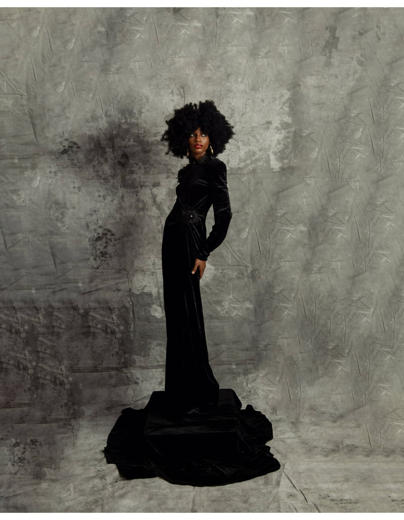 Embroidered Black Velvet Ruched Dress, a product by Joseph Ejiro
