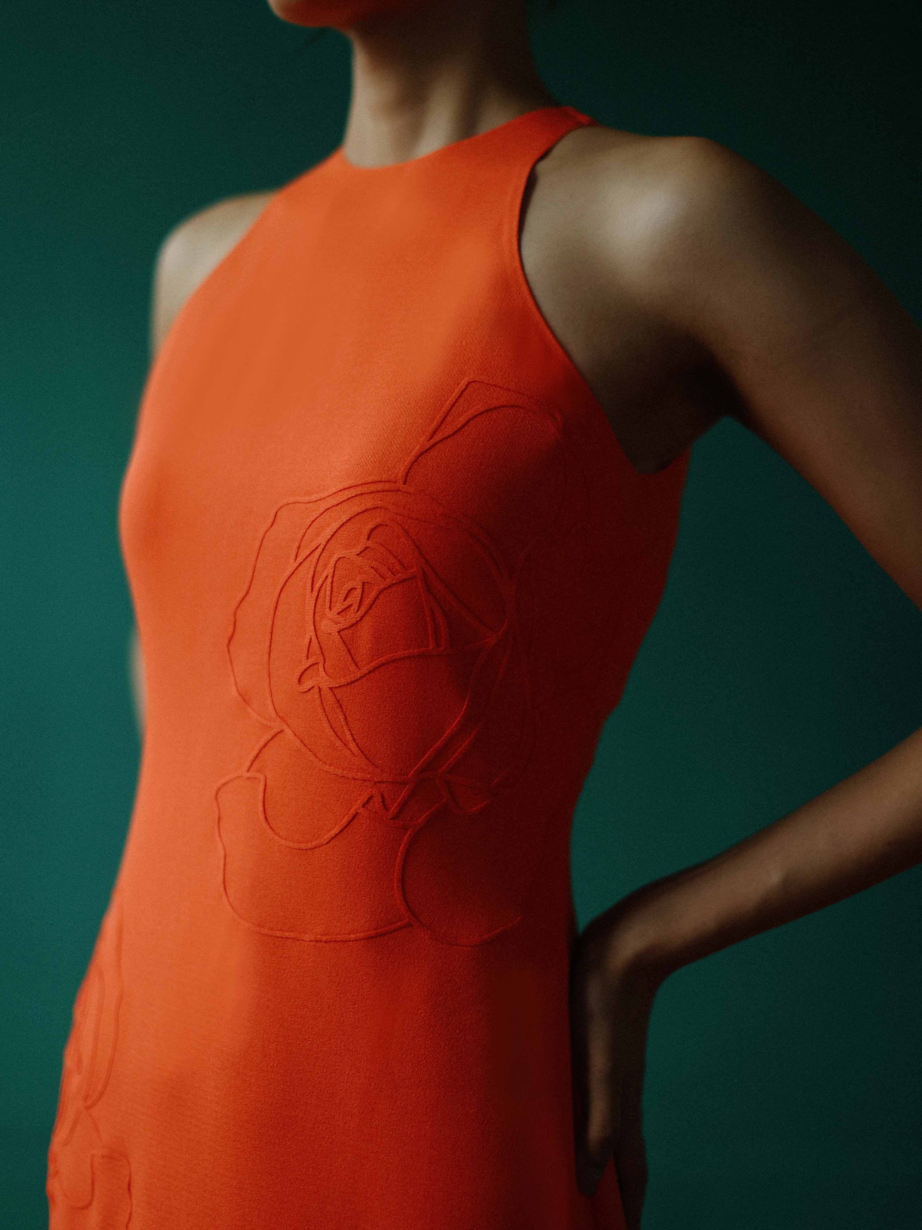 Thumbnail preview #2 for High neck halter dress with embossed roses