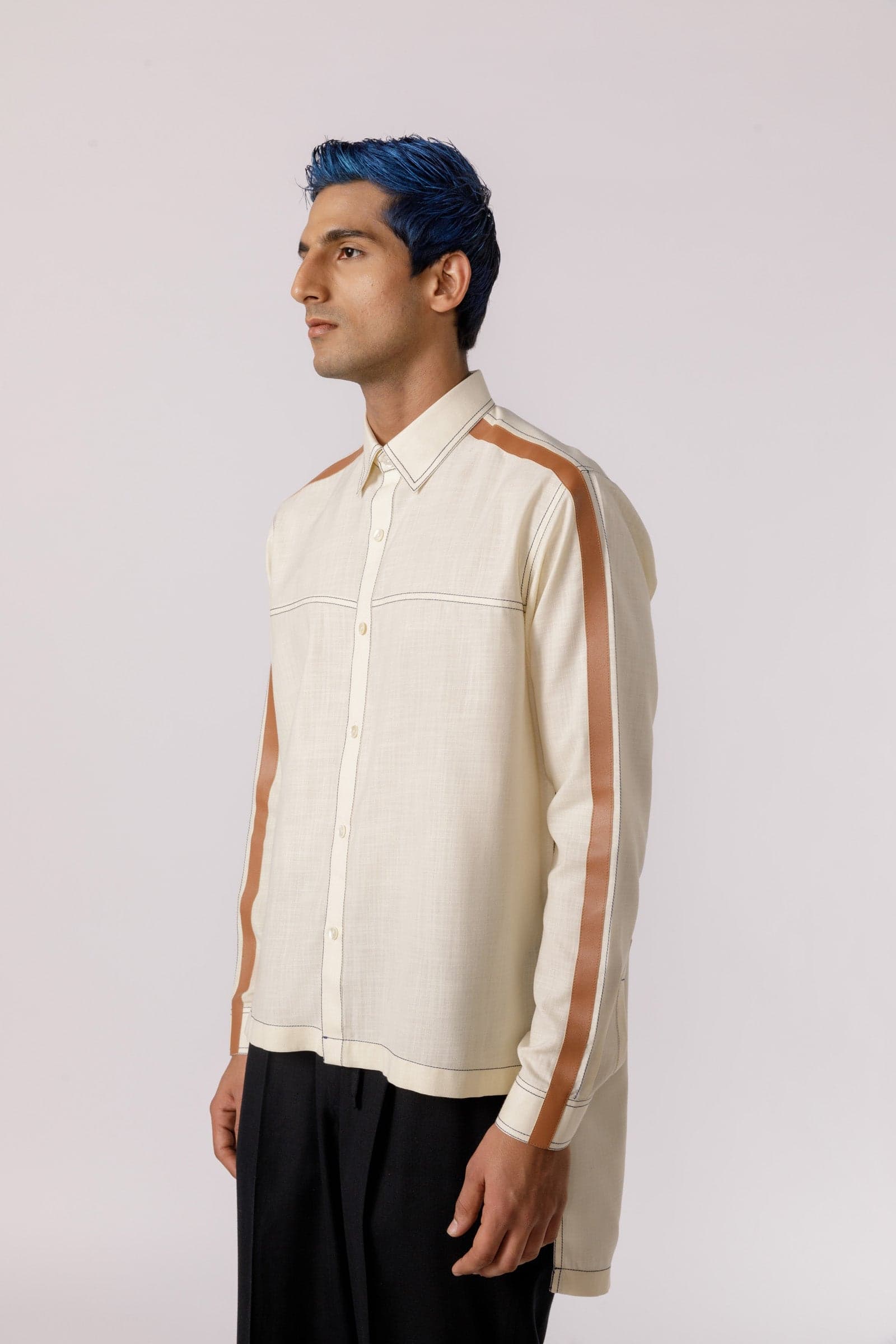 Thumbnail preview #4 for Leather accent high - low shirt