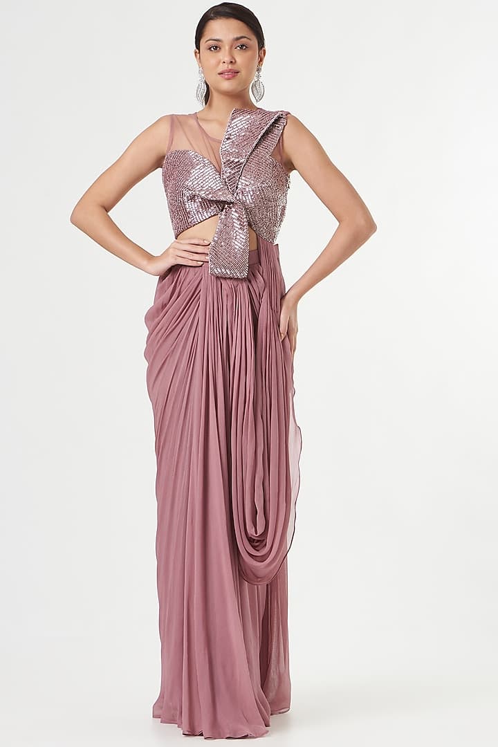 Mauve Embellished Gown Saree, a product by JadebyAshima