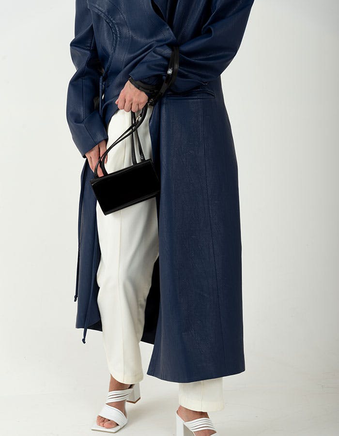 Thumbnail preview #3 for Blue Faux Leather Trench Coat