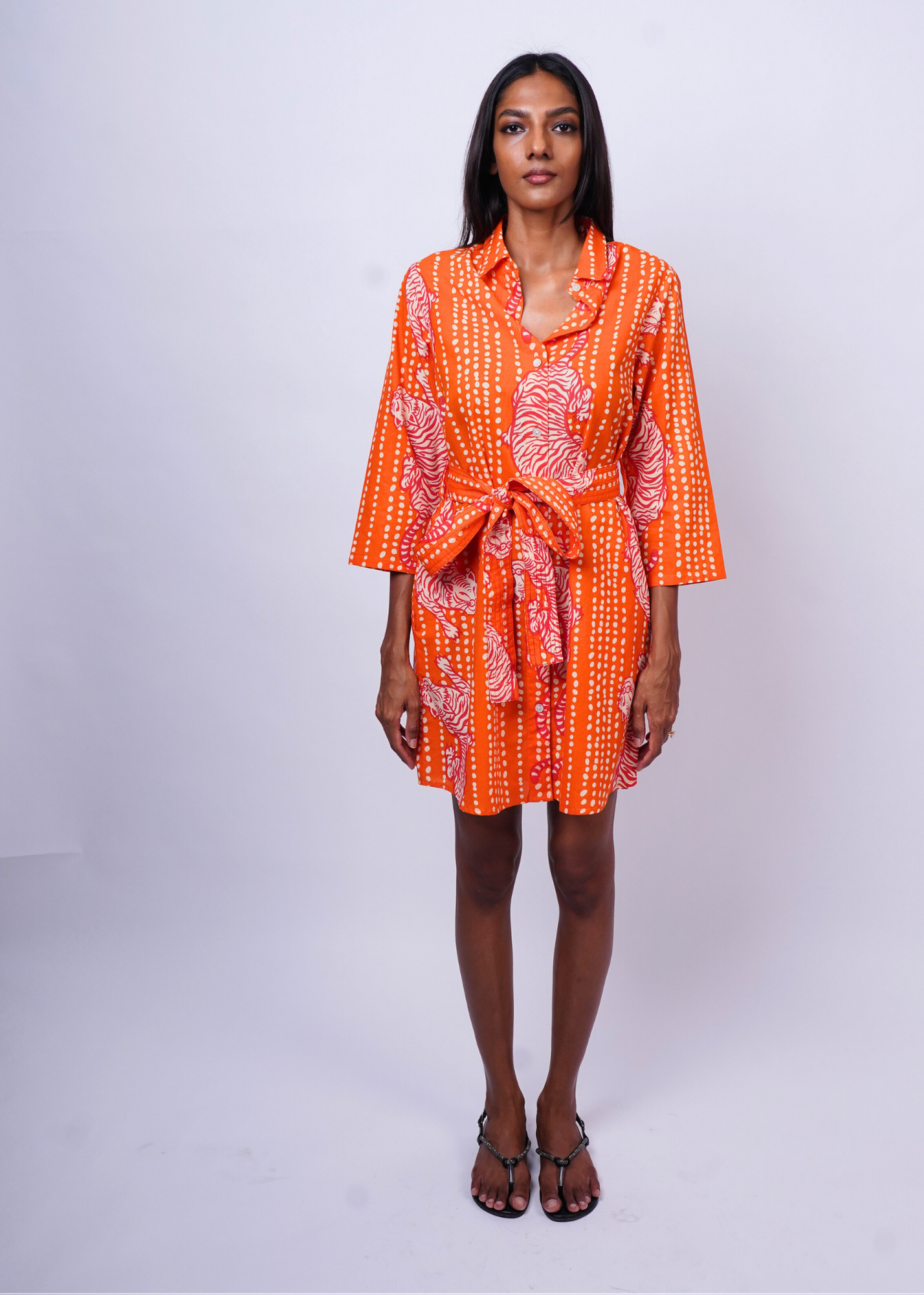 Thumbnail preview #1 for Short Shirt Dress - Coral Tiger