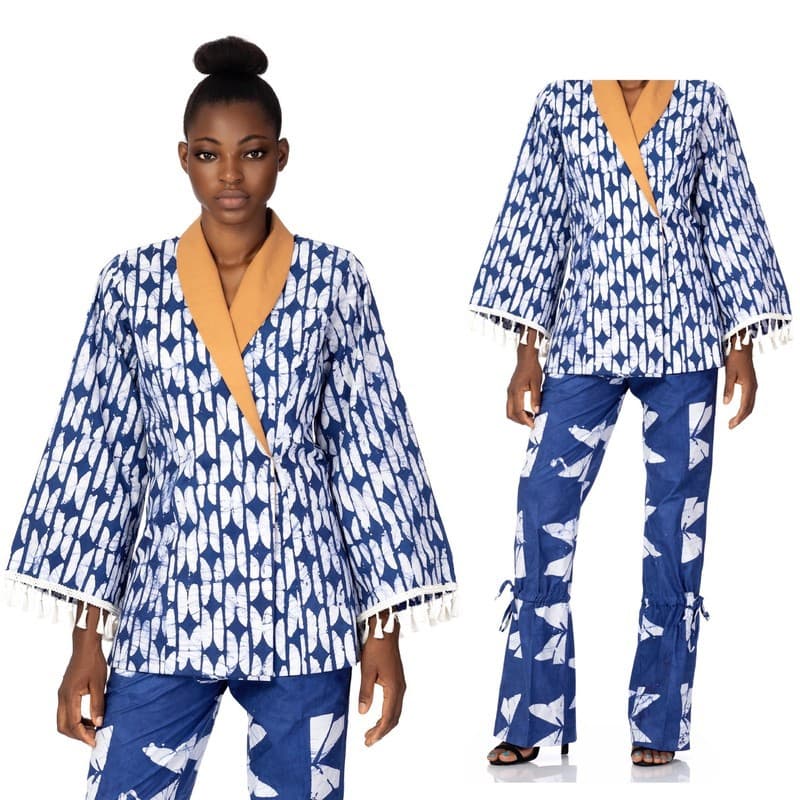 Thumbnail preview #2 for Kwelaku Agozie blue contrast tassel blazer