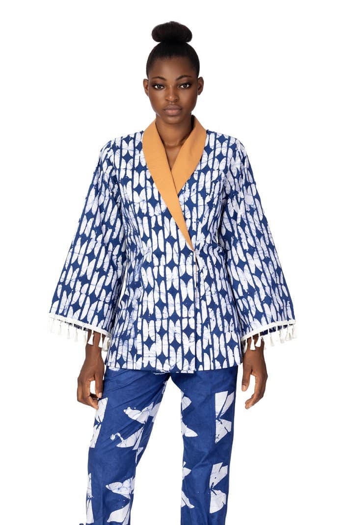 Kwelaku Agozie blue contrast tassel blazer, a product by KWELAKU