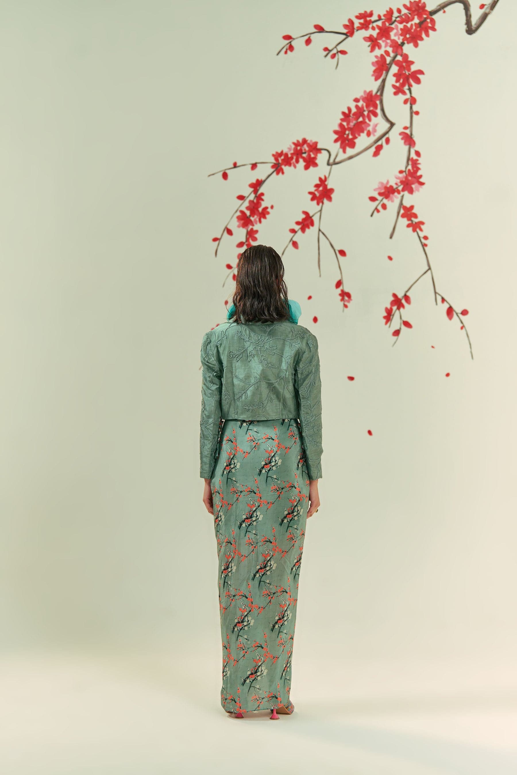 Thumbnail preview #1 for Kaze Embroidered Blazer With Printed Bustier And Skirt Co-ord Set