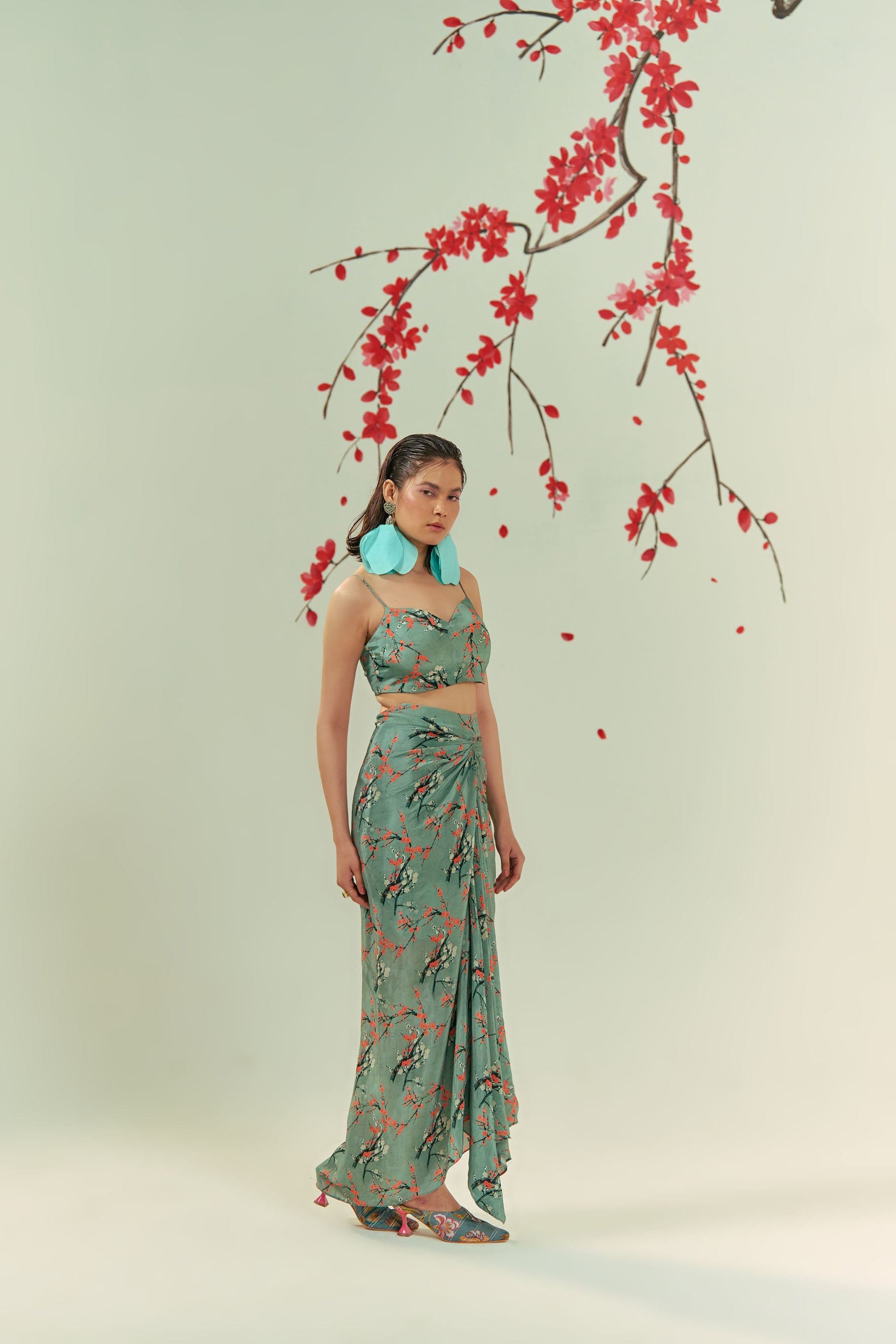 Thumbnail preview #3 for Kaze Embroidered Blazer With Printed Bustier And Skirt Co-ord Set