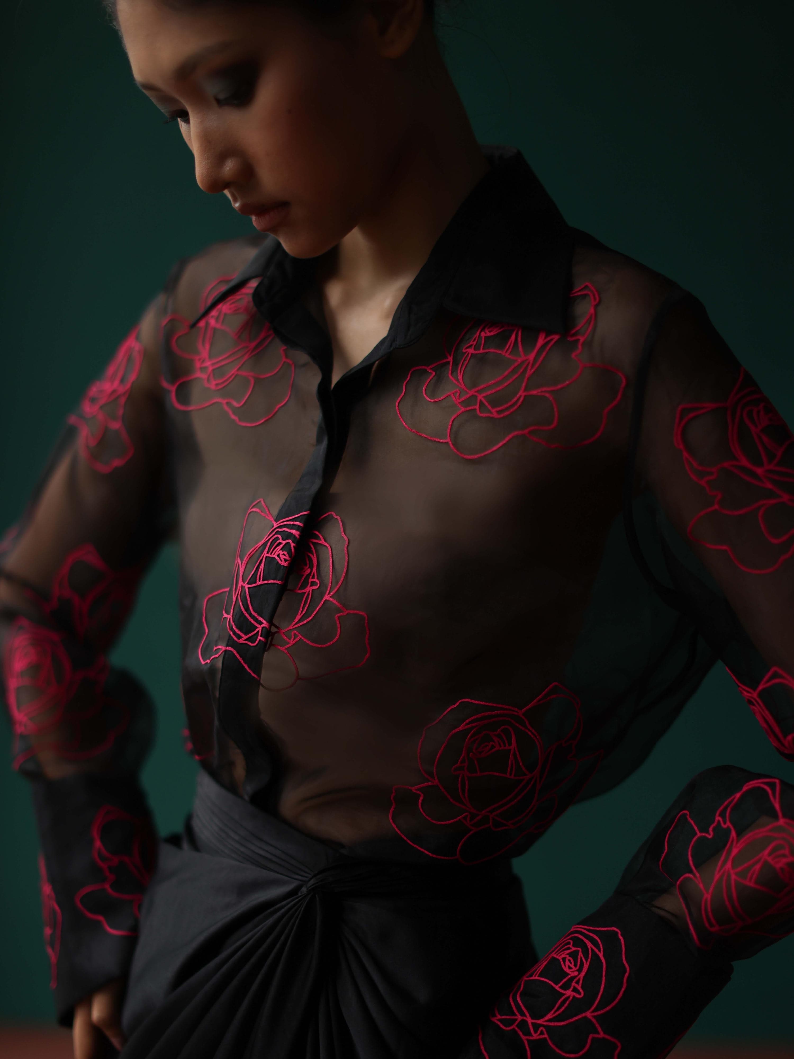 Thumbnail preview #0 for Sheer shirt with dimensional roses