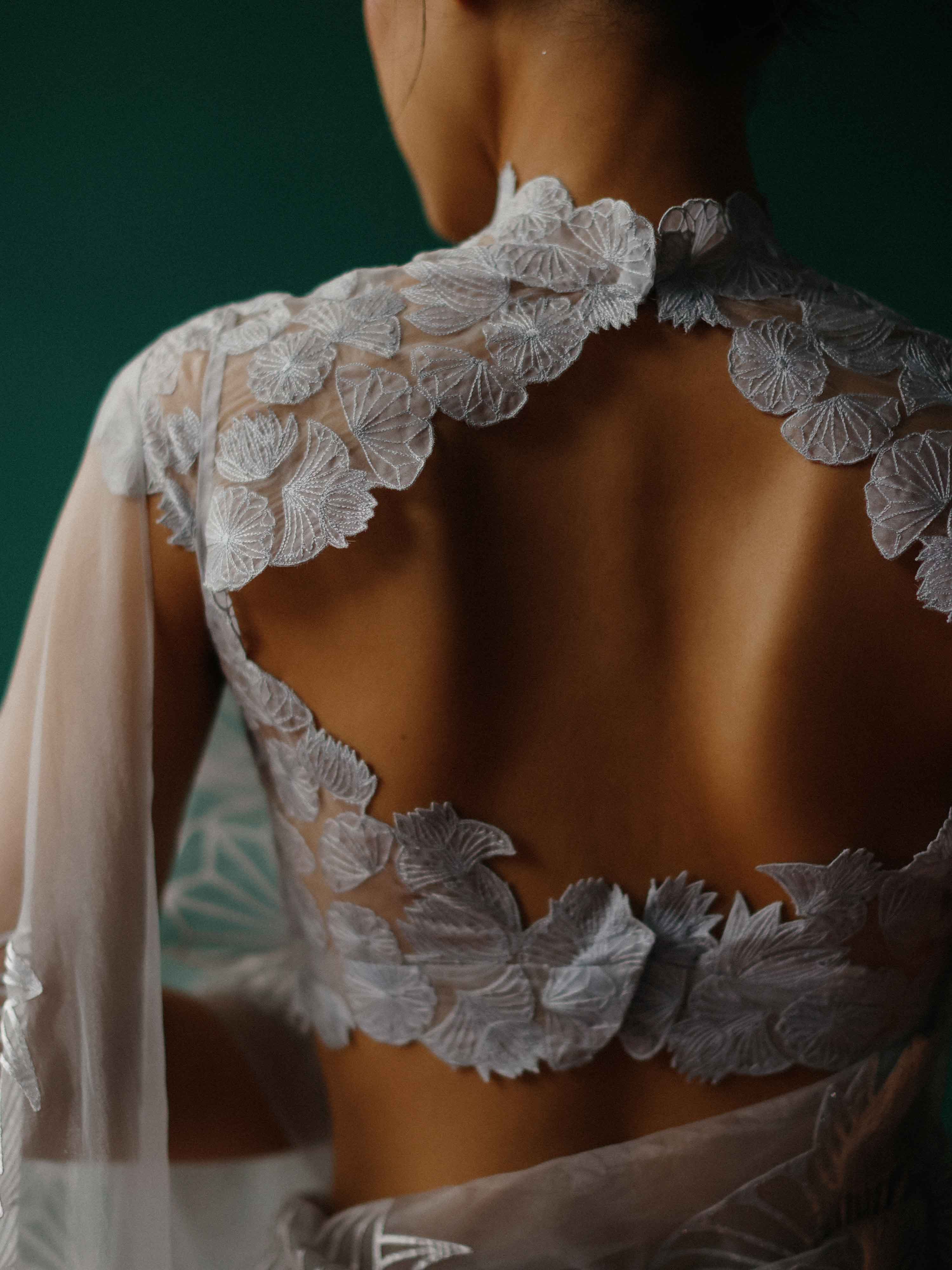 Thumbnail preview #1 for Lace- Inspired embroidered high neck blouse