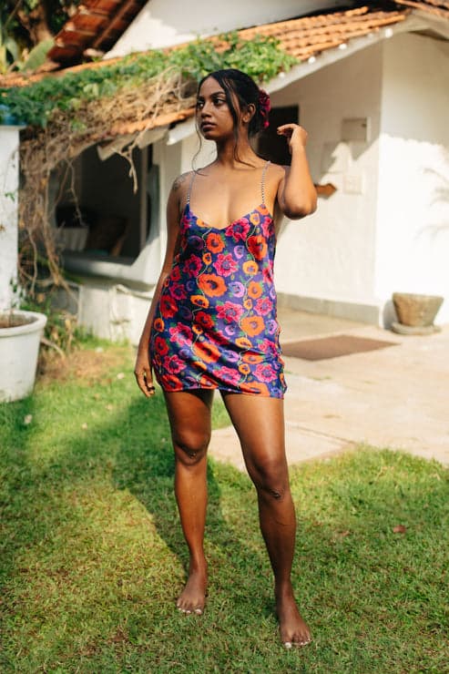 Thumbnail preview #2 for Oriental Poppy Short Slip Dress With Adjustable Handcrafted Straps