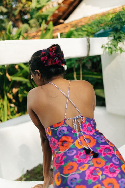 Thumbnail preview #5 for Oriental Poppy Short Slip Dress With Adjustable Handcrafted Straps