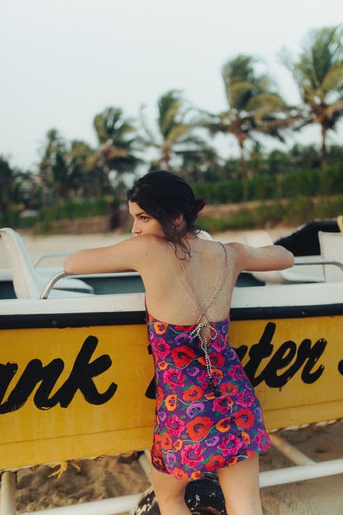 Thumbnail preview #1 for Oriental Poppy Short Slip Dress With Adjustable Handcrafted Straps