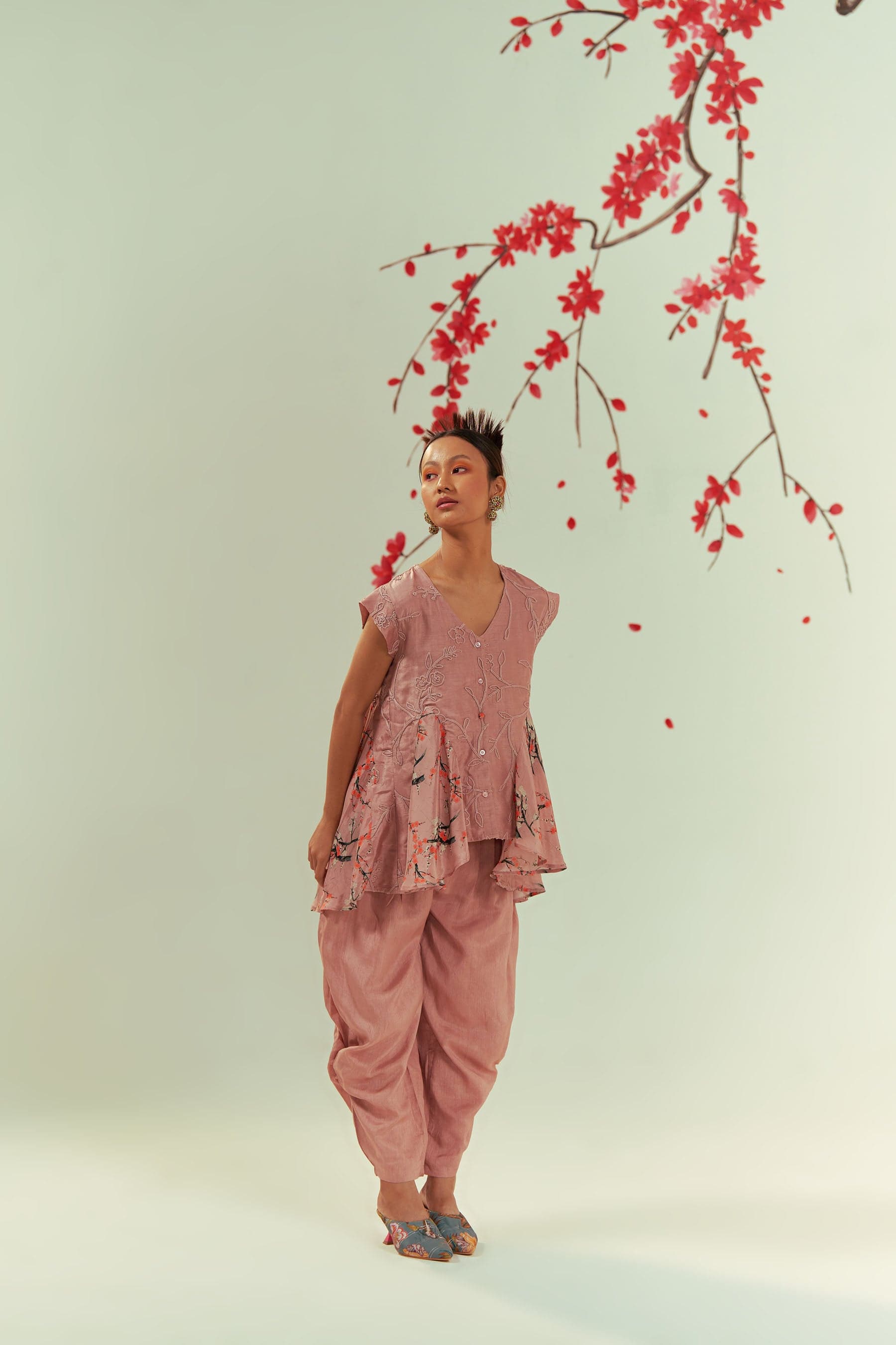 Mizu Peach Top With Geylu Harem Pants Co-ord Set, a product by COEUR by Ankita Khurana