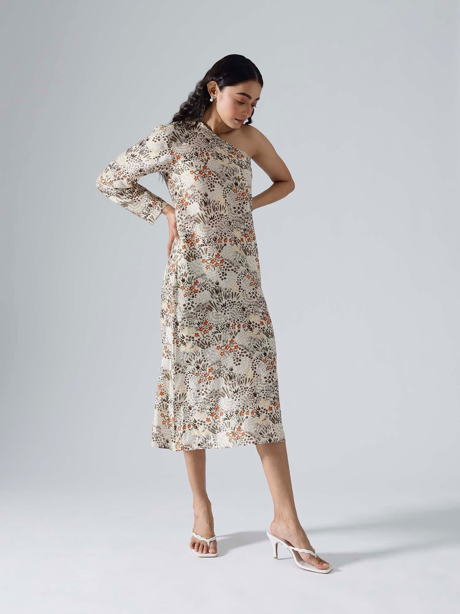 Thumbnail preview #1 for Garden Ivory One Shoulder Dress
