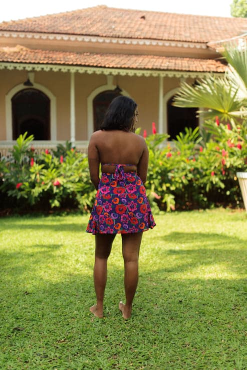 Thumbnail preview #2 for Oriental Poppy High Waist A-Line Skirt With Inner Shorts
