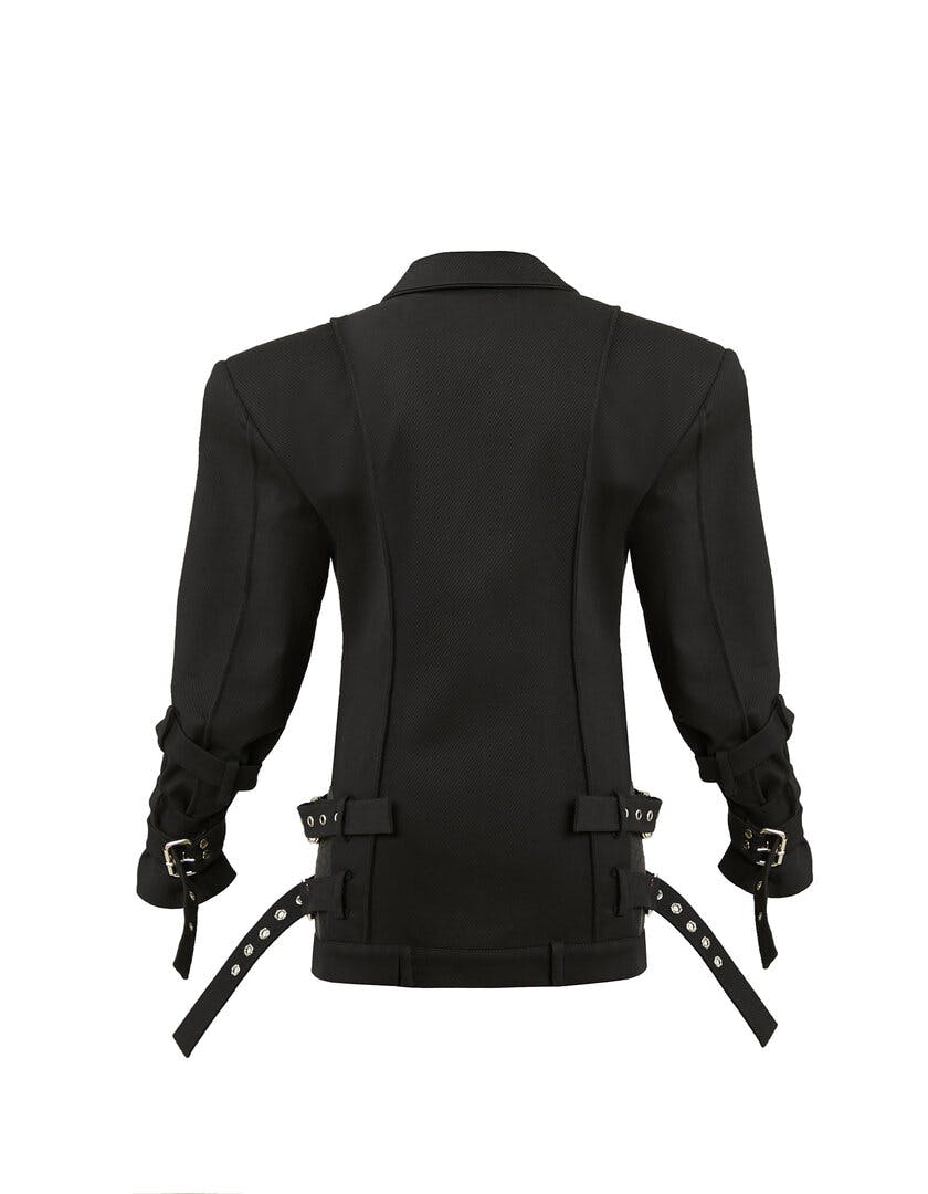 Thumbnail preview #4 for Black belt-sleeved blazer