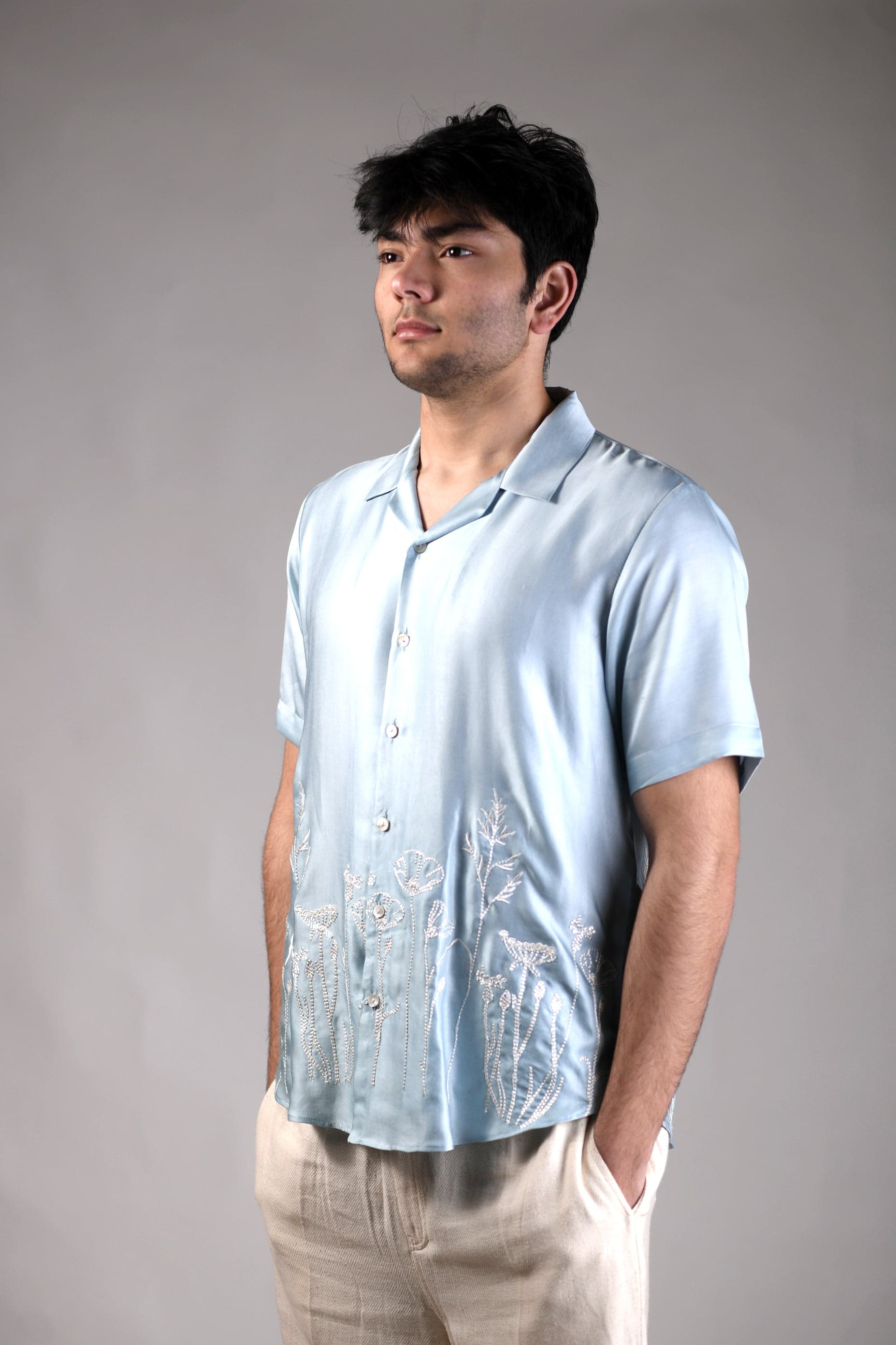 Weeds | Powder Blue | Unisex Lounge Shirt, a product by Ananya - The Label