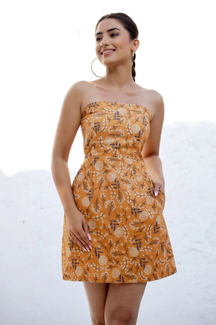 ALINA - Yellow ditsy floral print dress, a product by AlterEgoIndia