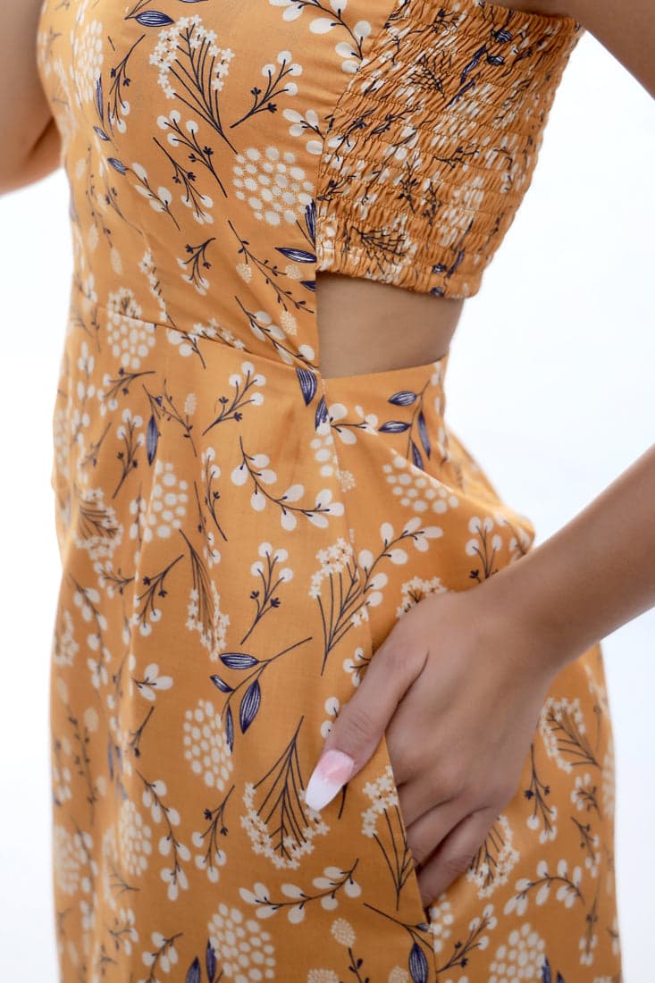 Thumbnail preview #4 for ALINA - Yellow ditsy floral print dress